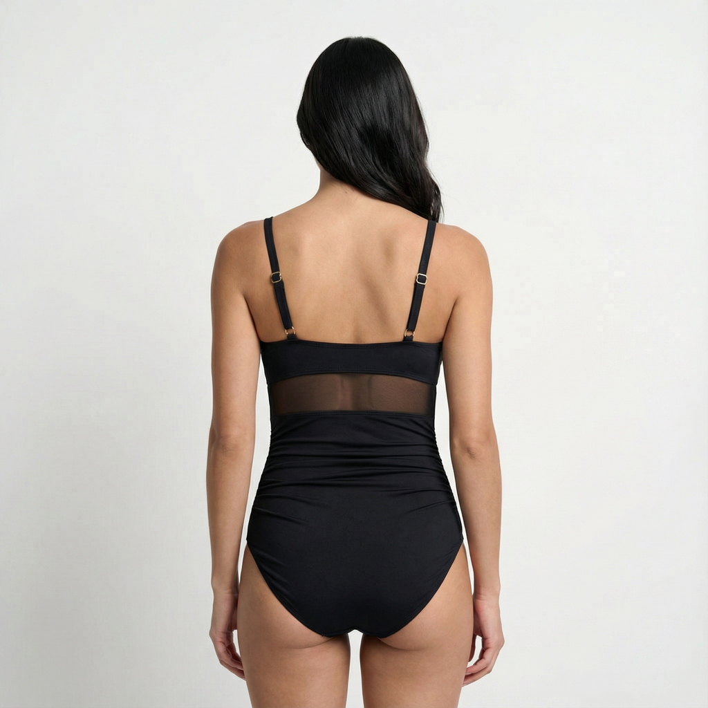 Swimsuit One Piece Mesh Plunge High Cut Women's