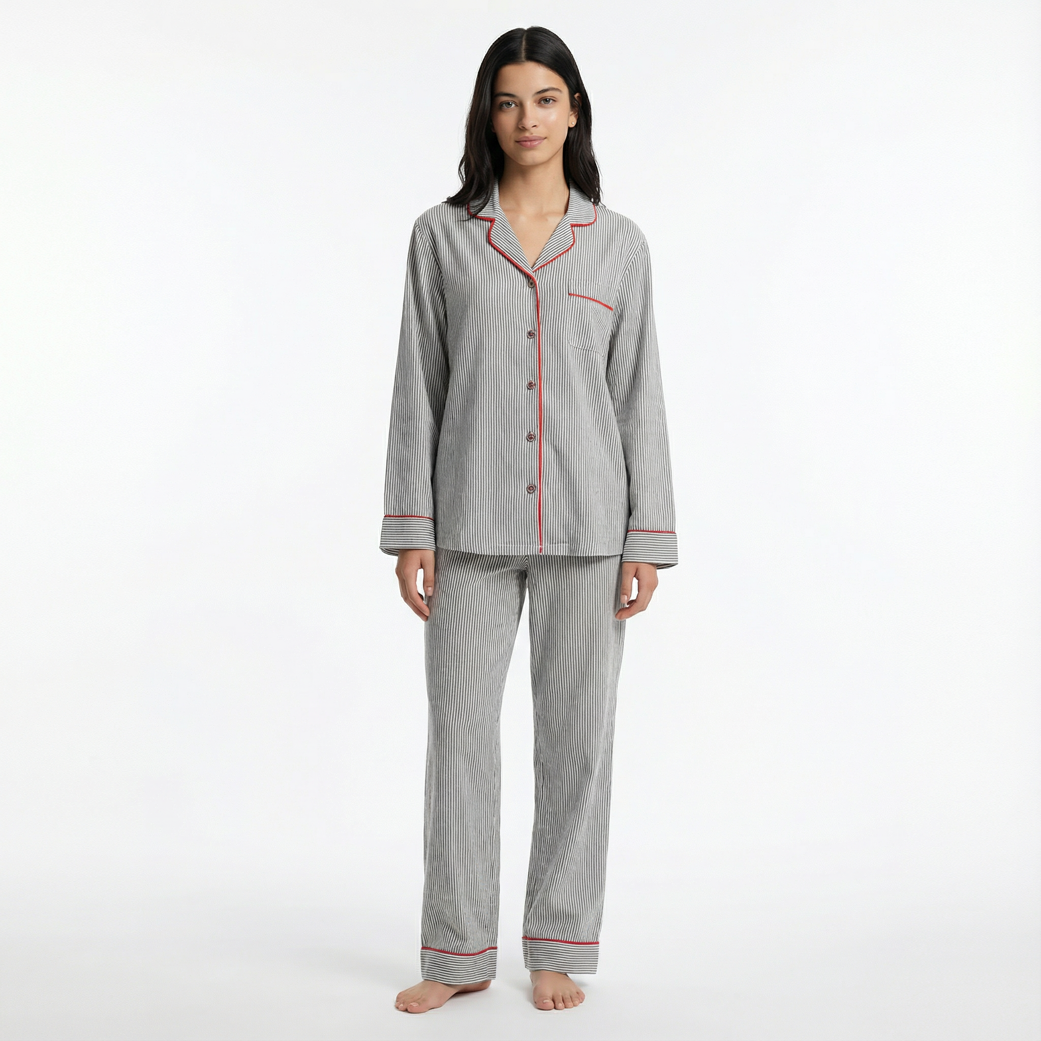 Pyjama Set Striped Button Up Long Sleeve Night Wear Women's