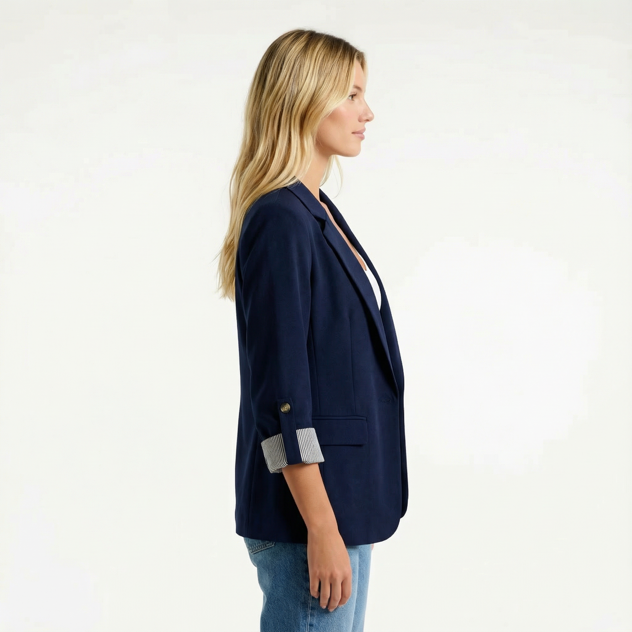 Casual Blazer Rolled Sleeve Notched Lapel Lightweight Office Women's