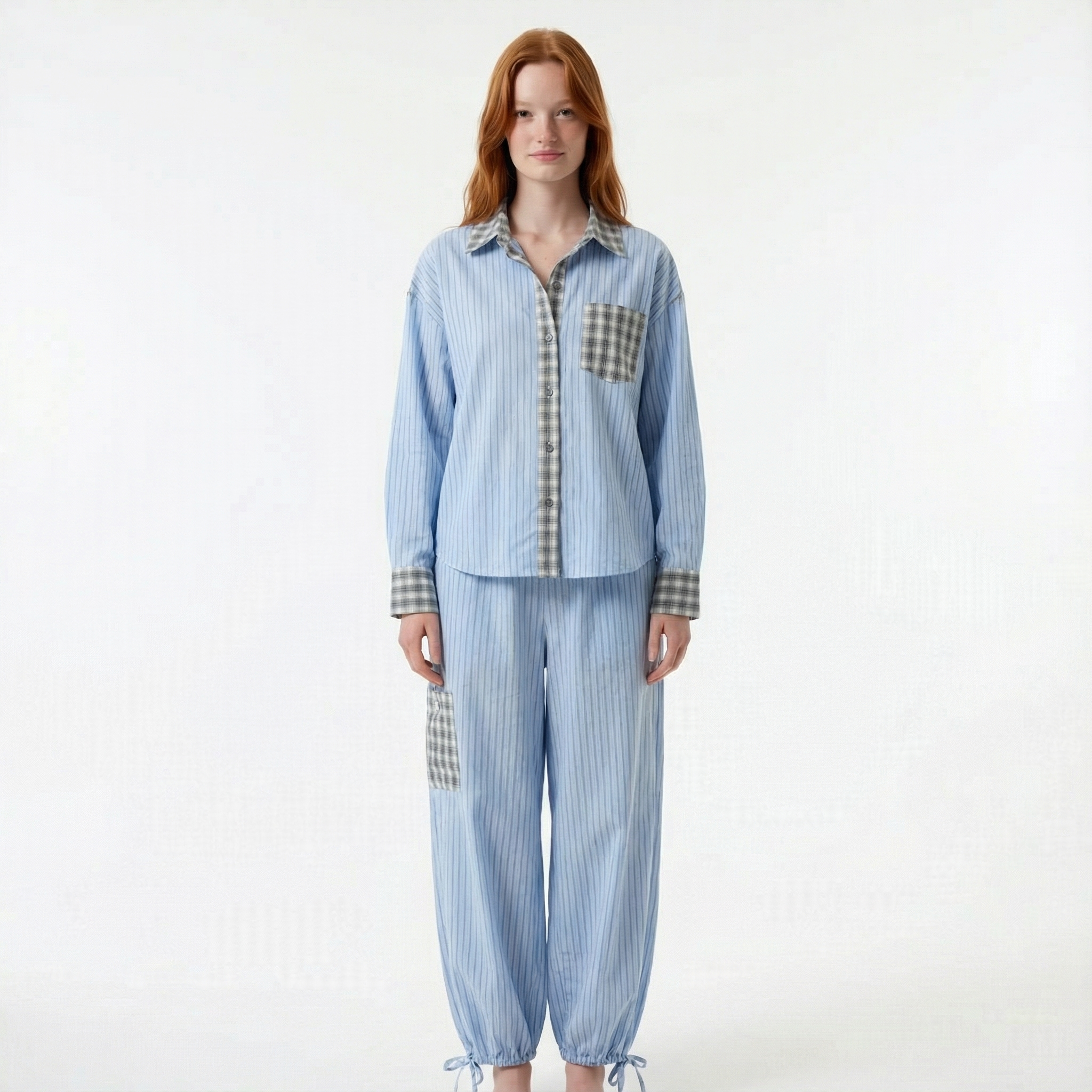 Pyjama Set Long Sleeve Trousers Button Night Wear Women's