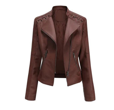 Women's Vintage Lamb Leather Jacket - Princess Seams, Concealed Zipper, Stand-Up Collar