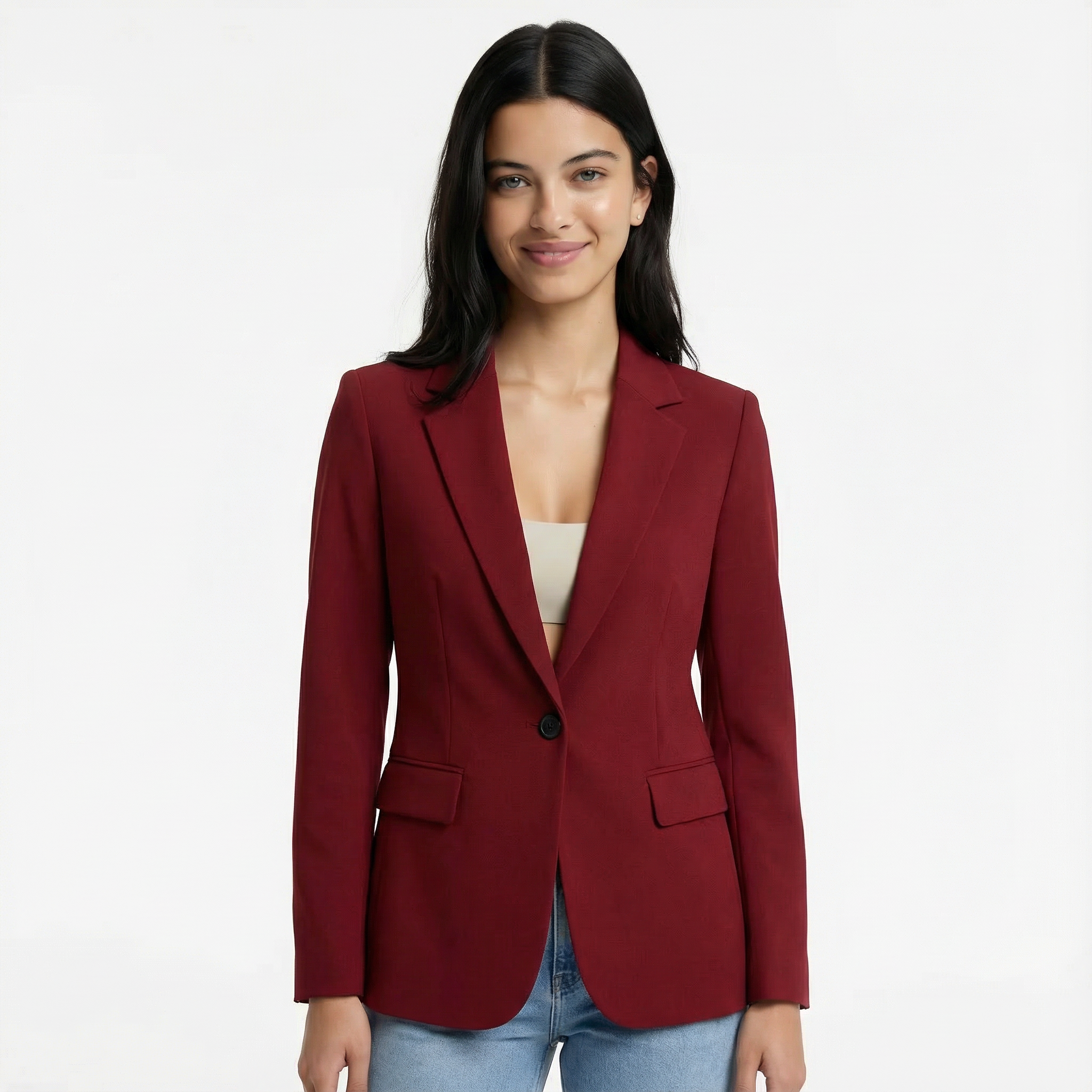 Fitted Blazer Tailored Stretch Long Sleeve Formal Office Ladies Casual