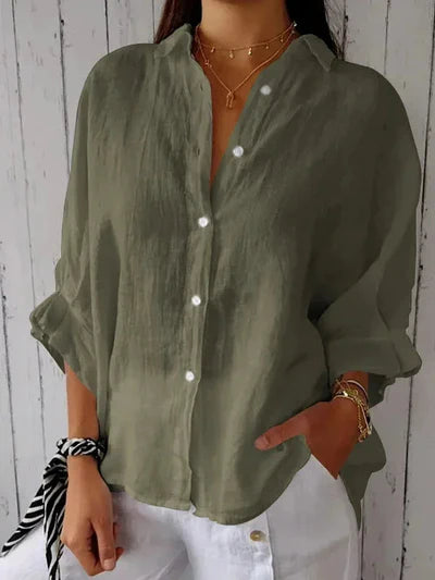 Women's Casual Buttoned Shirt - Lightweight Cotton Blend, Classic Collar, Relaxed Fit