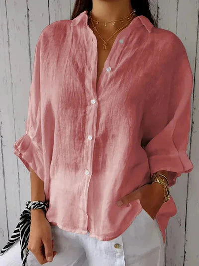 Women's Casual Buttoned Shirt - Lightweight Cotton Blend, Classic Collar, Relaxed Fit