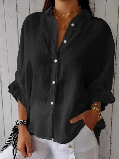 Women's Casual Buttoned Shirt - Lightweight Cotton Blend, Classic Collar, Relaxed Fit