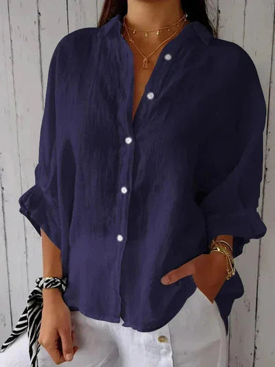 Women's Casual Buttoned Shirt - Lightweight Cotton Blend, Classic Collar, Relaxed Fit