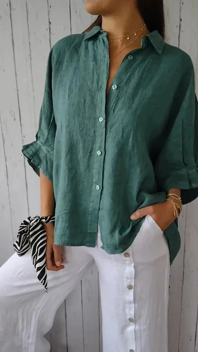 Women's Casual Buttoned Shirt - Lightweight Cotton Blend, Classic Collar, Relaxed Fit