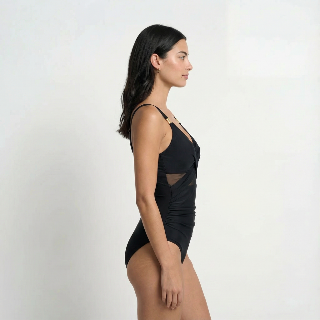 Swimsuit One Piece Mesh Plunge High Cut Women's