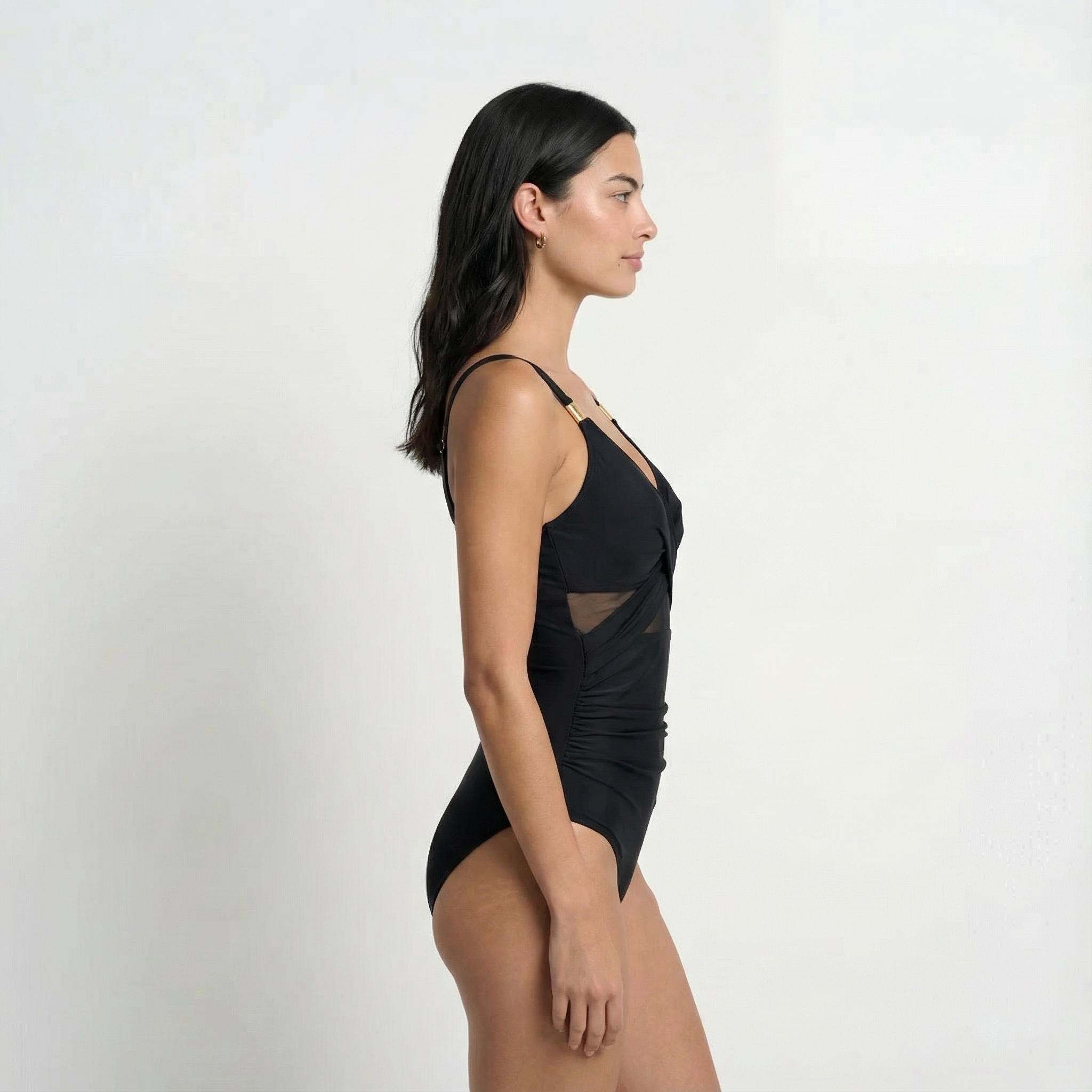 Swimsuit One Piece Mesh Plunge High Cut Women's