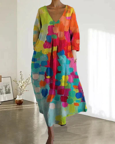 Tracey Colorful Linen Summer Dress - Breathable Fabric, Vibrant Pattern, Figure-Enhancing Cut
