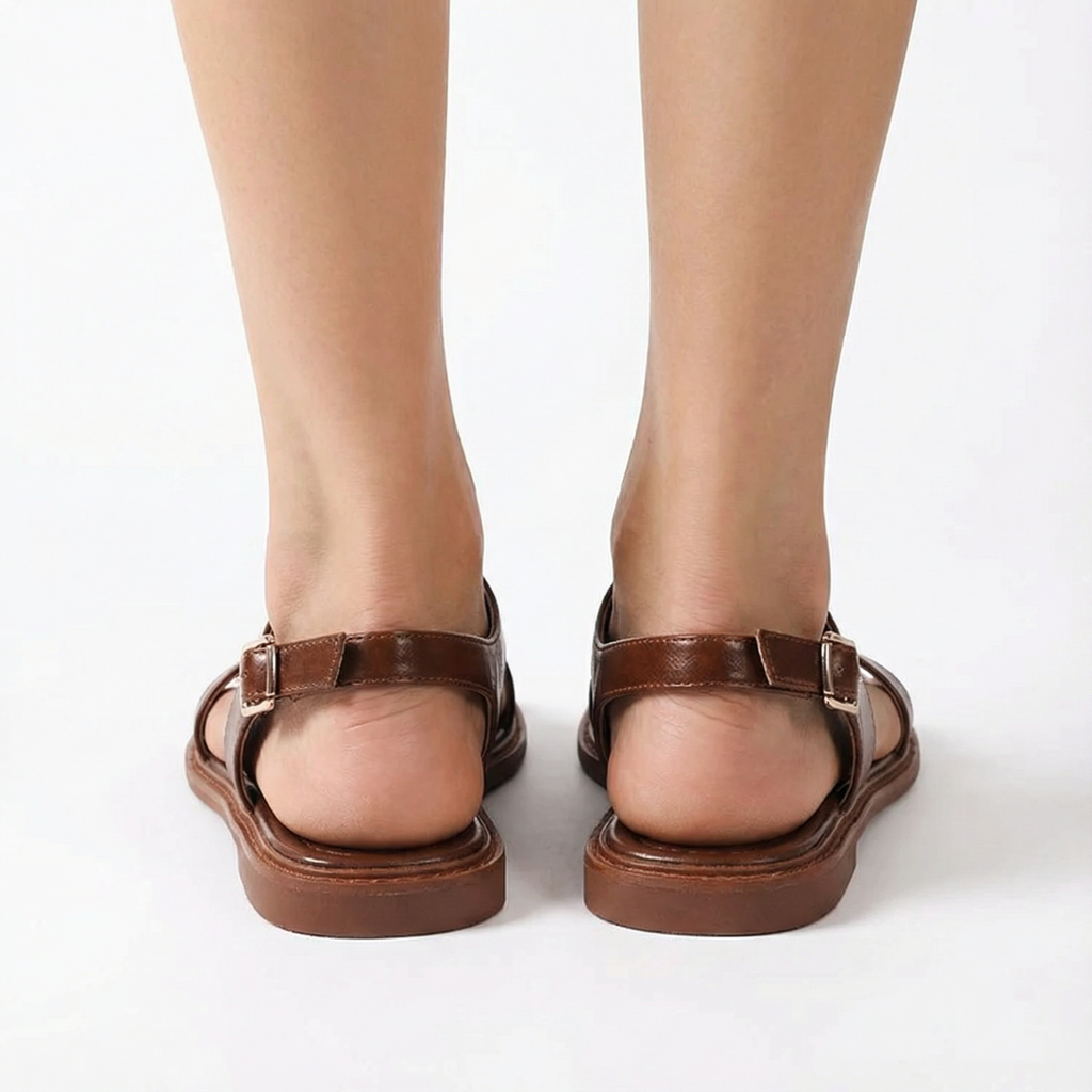 Cross Sandals Italian Leather Flat Slip On Women's Summer Holiday Casual