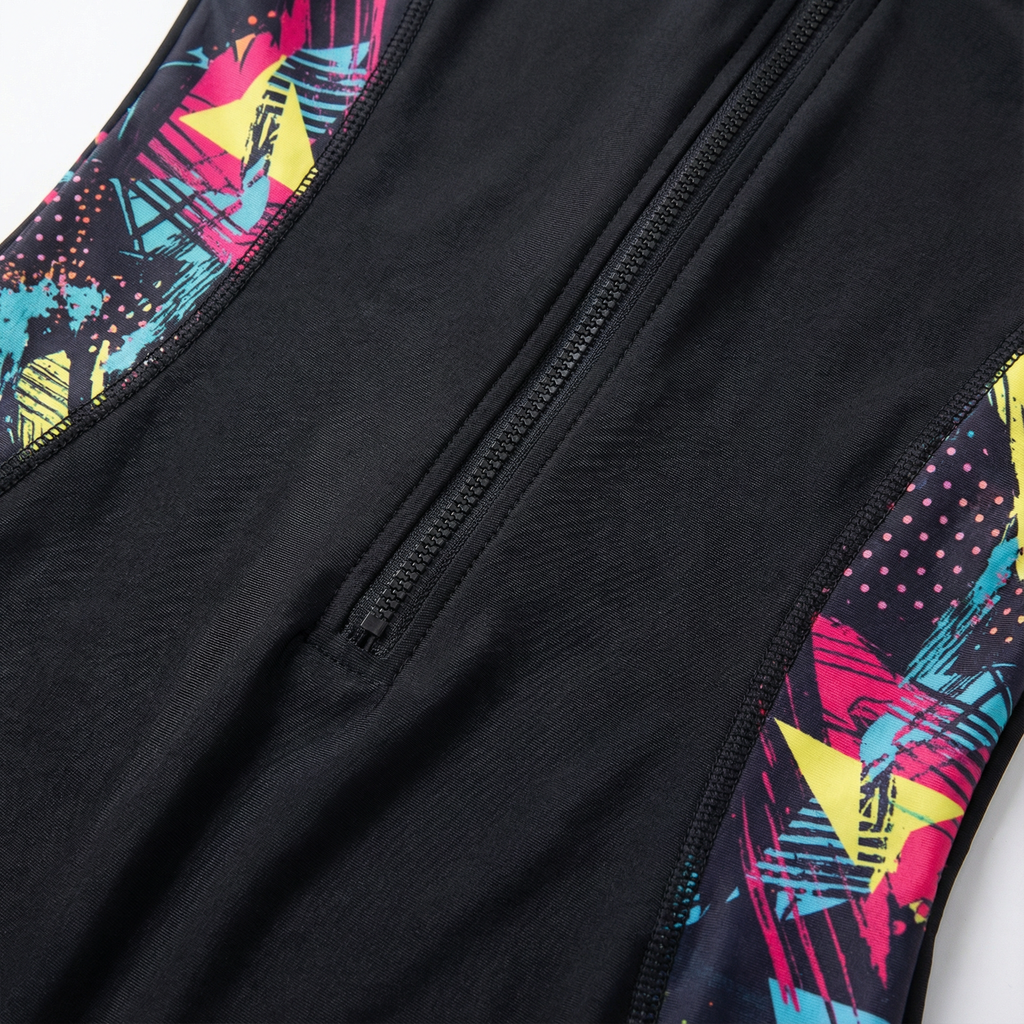 One Piece Swimsuit Short Sleeve Zip Up Summer Ladies Athletic Surf