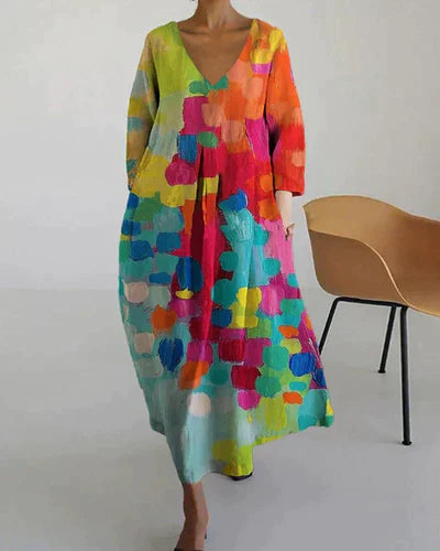 Tracey Colorful Linen Summer Dress - Breathable Fabric, Vibrant Pattern, Figure-Enhancing Cut