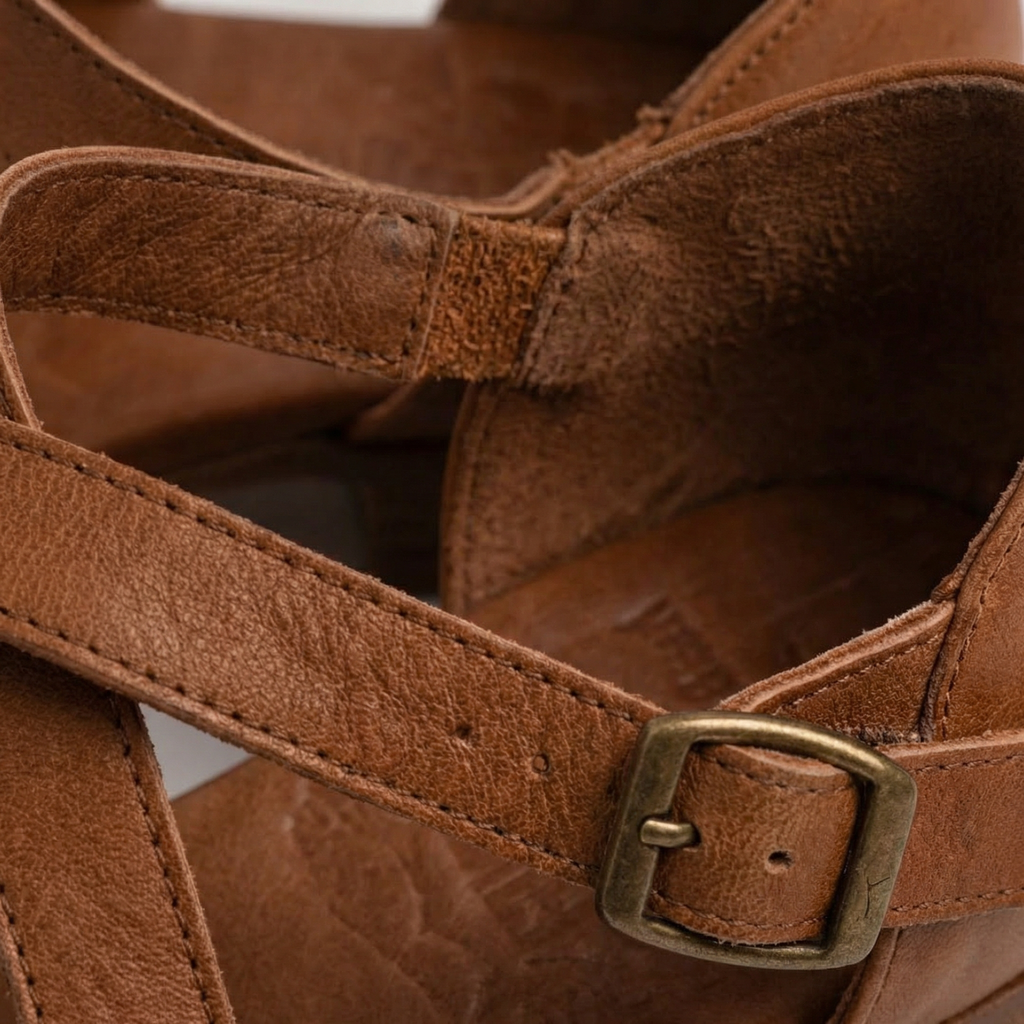 Mangrove Leather Flats - Scalloped Edge, Adjustable Strap, Padded Footbed