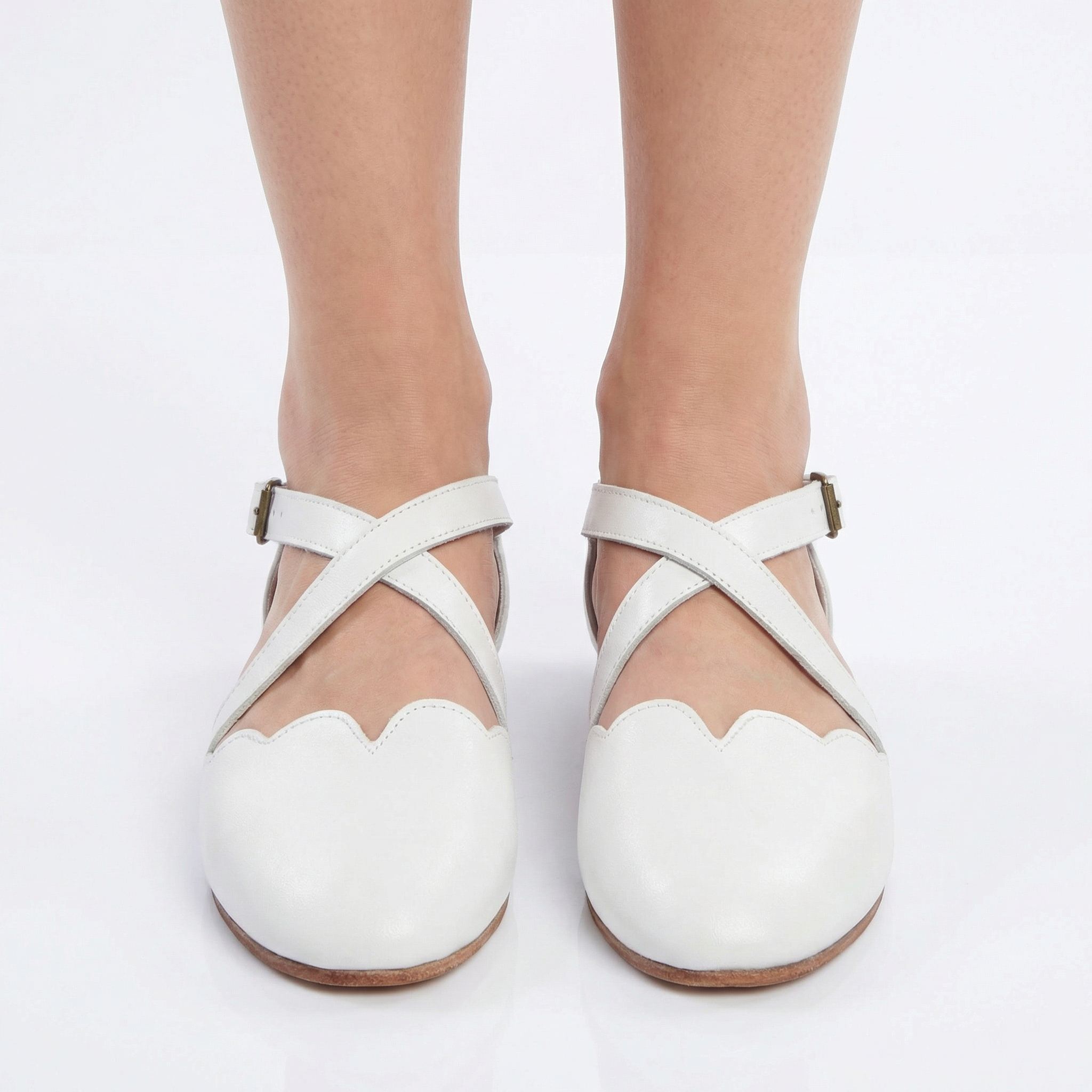 Mangrove Leather Flats - Scalloped Edge, Adjustable Strap, Padded Footbed