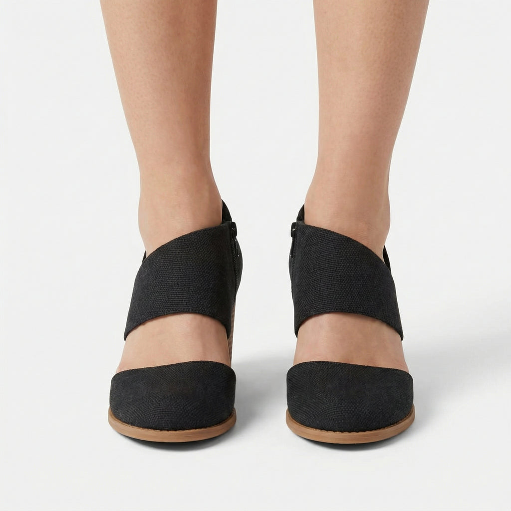 Milan Closed Toe Heels - Geo Basket PU Leather, CloudBound Insole, Side Zipper Entry