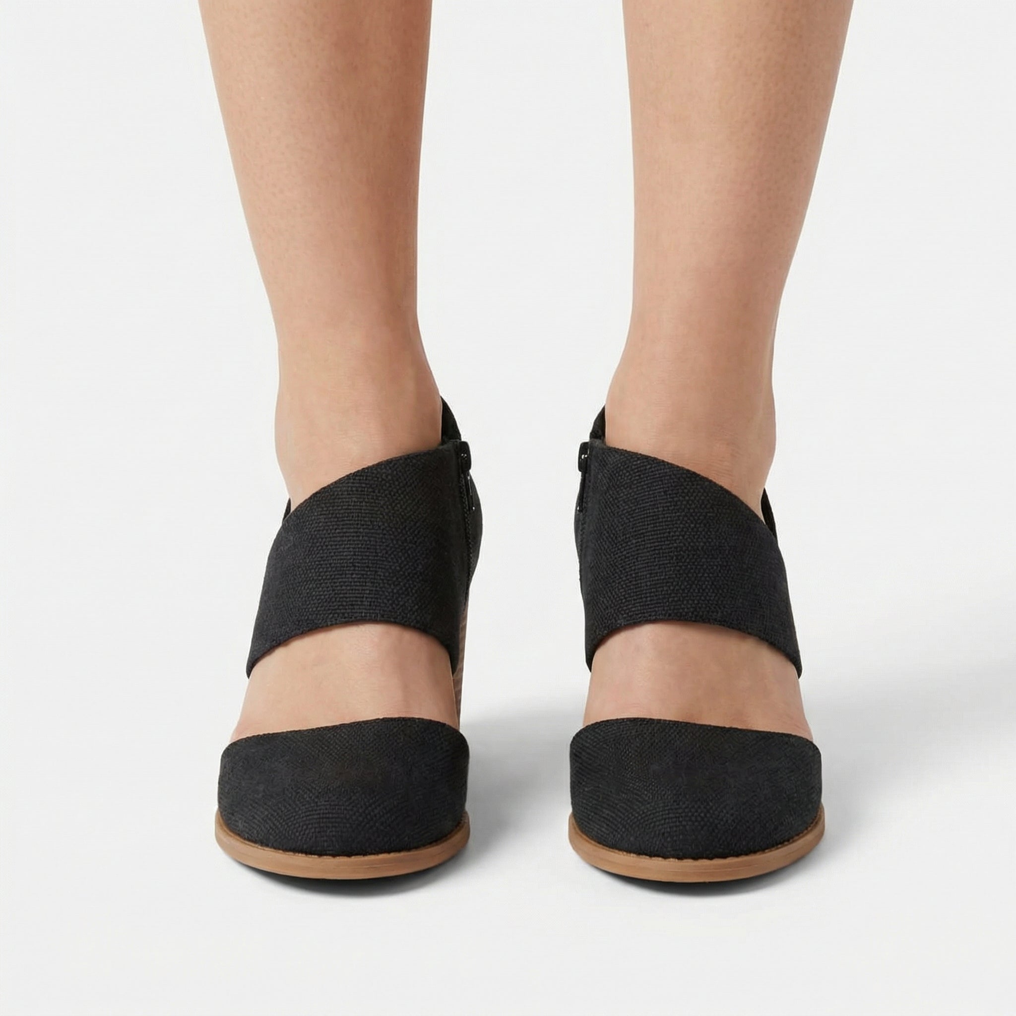 Milan Closed Toe Heels - Geo Basket PU Leather, CloudBound Insole, Side Zipper Entry