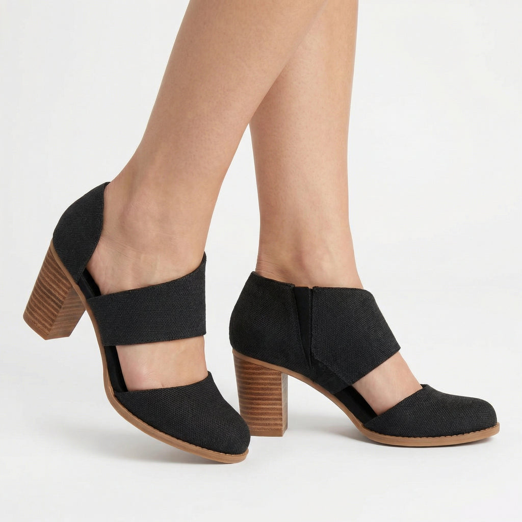 Milan Closed Toe Heels - Geo Basket PU Leather, CloudBound Insole, Side Zipper Entry