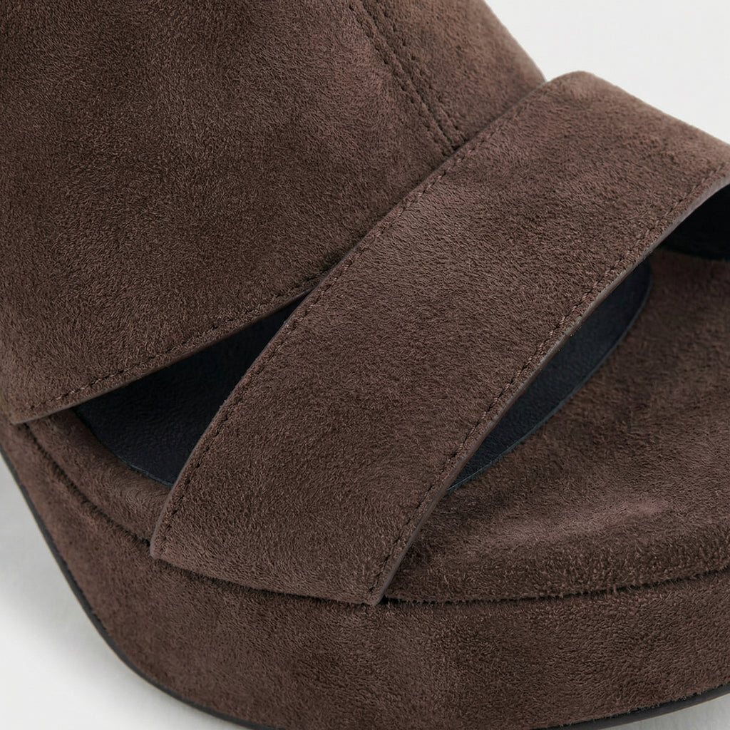 Brown Camera Platform Sandals - Genuine Suede, Foam Insole, Diamond Flex Outsole