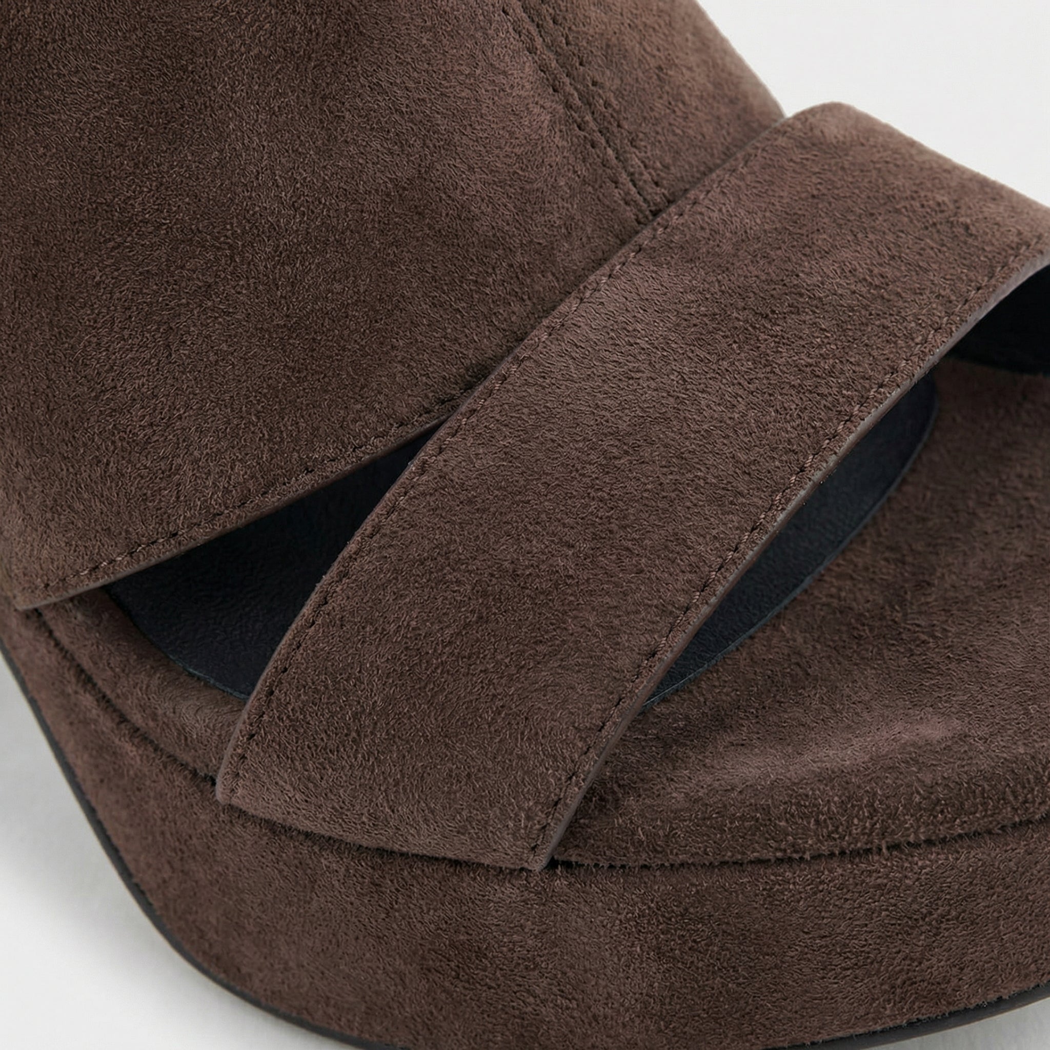 Brown Camera Platform Sandals - Genuine Suede, Foam Insole, Diamond Flex Outsole