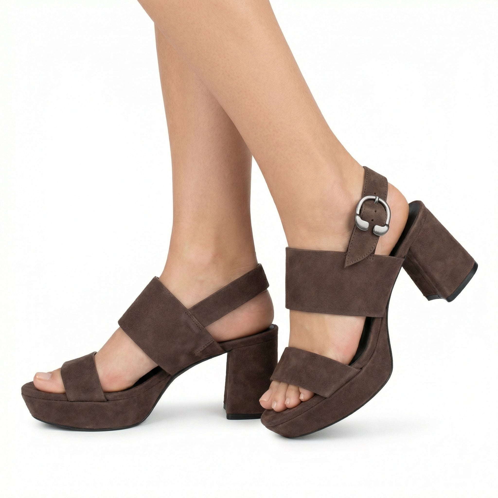 Brown Camera Platform Sandals - Genuine Suede, Foam Insole, Diamond Flex Outsole