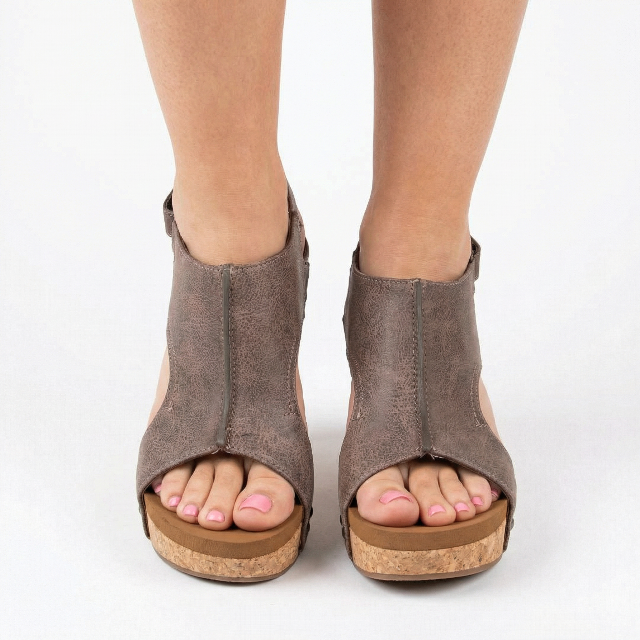 Madeline Vegan Wedge Sandals - Cork Wedge Heel, Cushioned Sole, Non-Slip Rubber Outsole