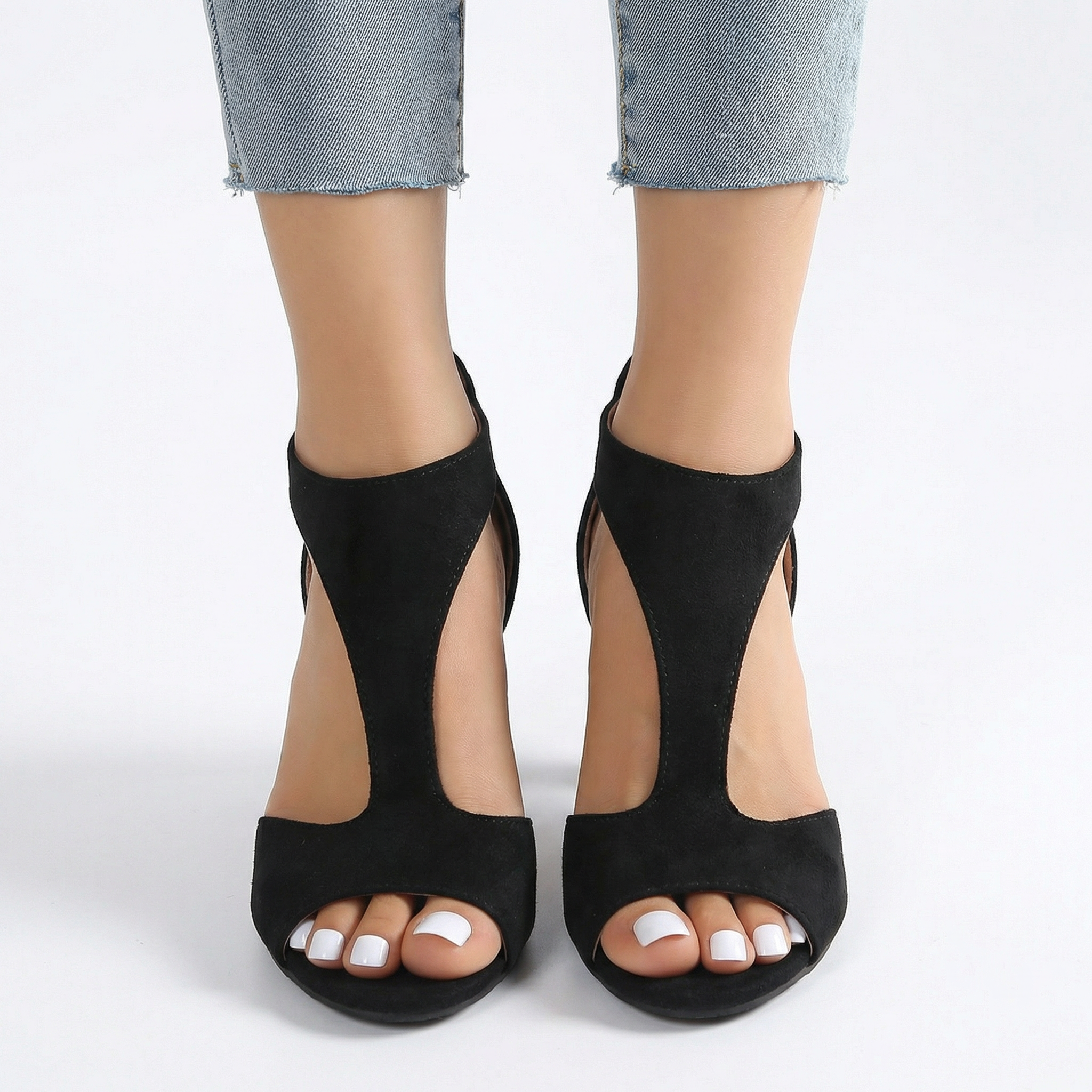 Women's Orthopaedic Suede Block Heels - Arch Support, 4cm Heel, Cushioned Memory Foam Insole