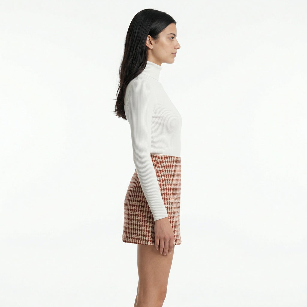 High-Waist A-Line Mini Skirt - Textured Knit Fabric, Back Zipper Closure, Light Stretch Comfort Fit