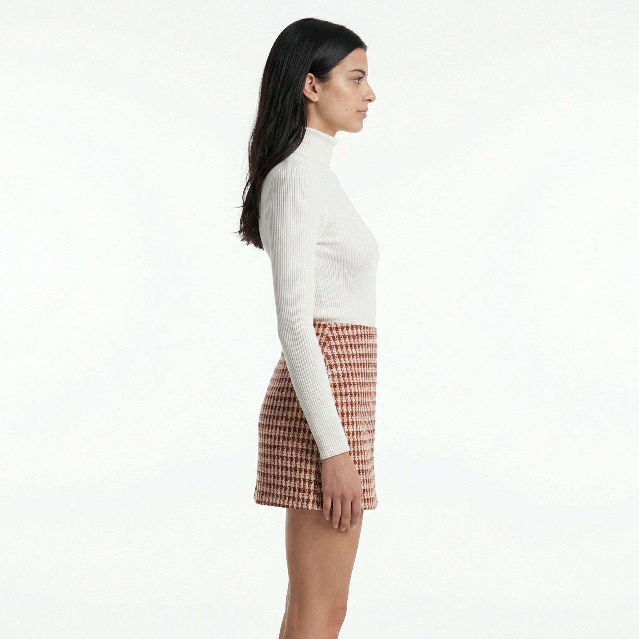 High-Waist A-Line Mini Skirt - Textured Knit Fabric, Back Zipper Closure, Light Stretch Comfort Fit