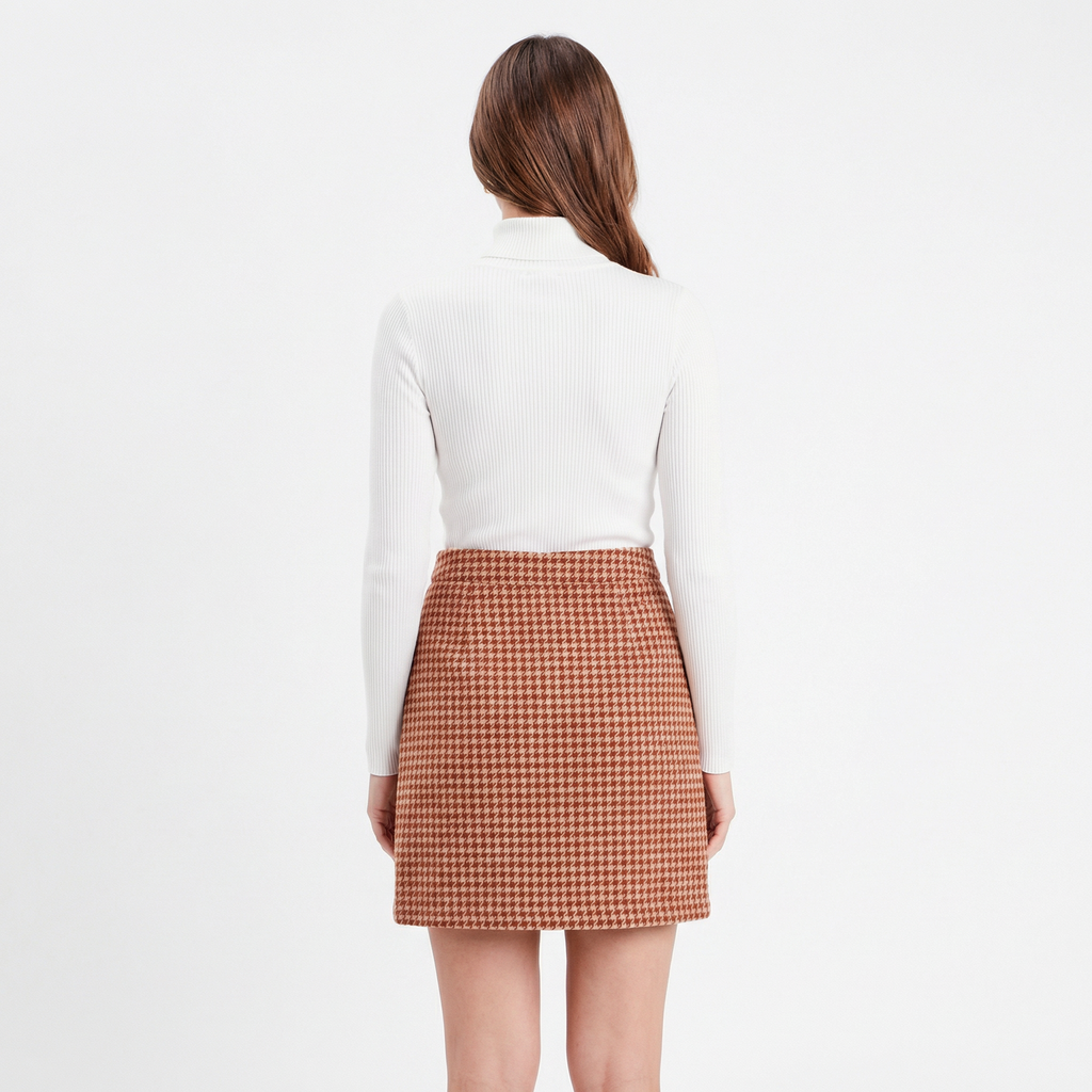 High-Waist A-Line Mini Skirt - Textured Knit Fabric, Back Zipper Closure, Light Stretch Comfort Fit