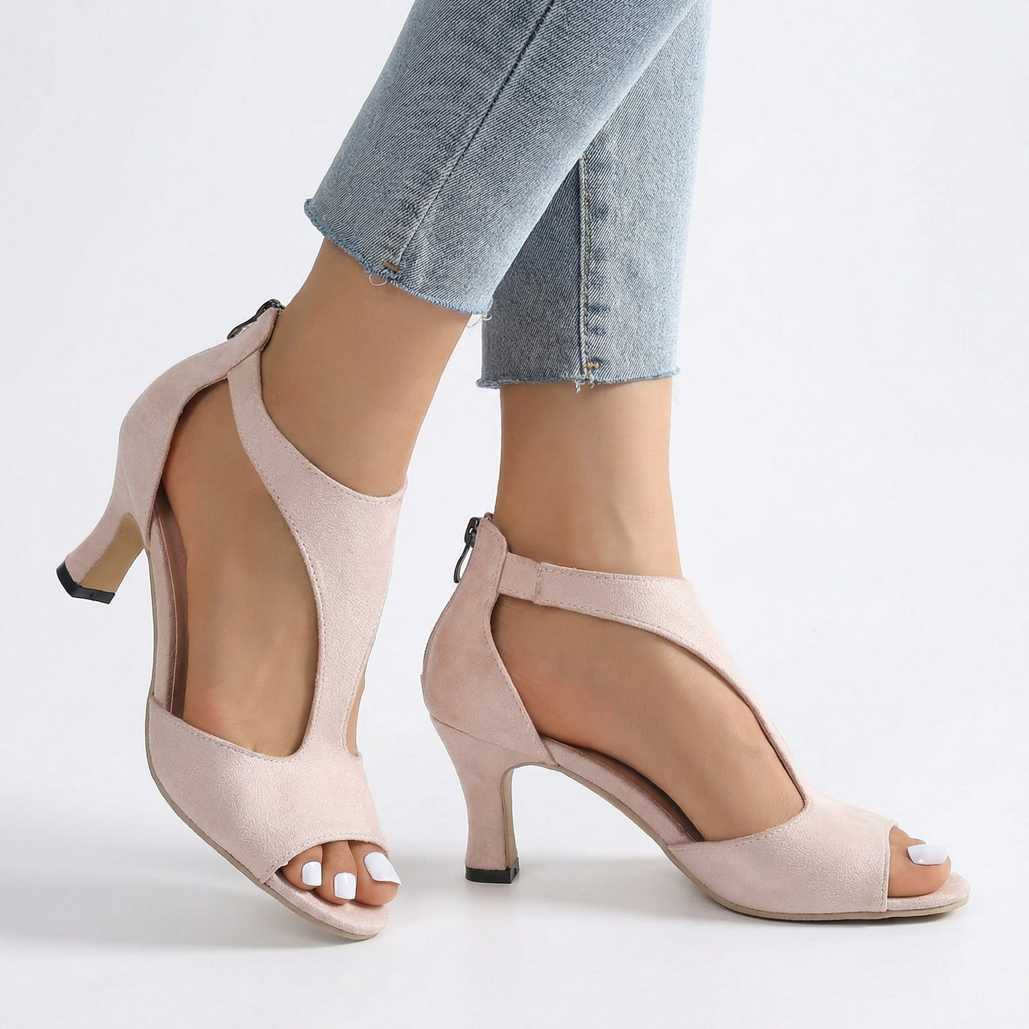 Women's Orthopaedic Suede Block Heels - Arch Support, 4cm Heel, Cushioned Memory Foam Insole