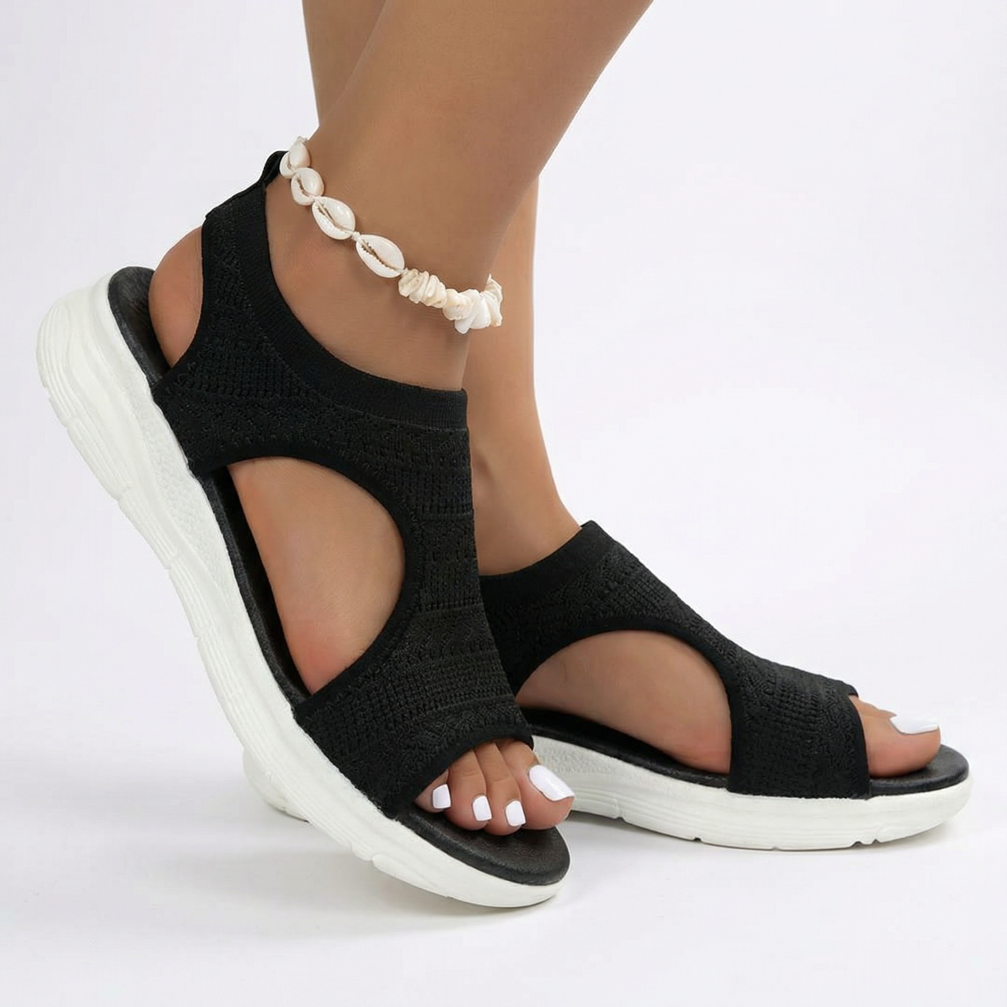 Ortho Cushioned Knit Sport Sandals - Breathable Upper, Ergonomic Arch Support, Lightweight Slip-On Design