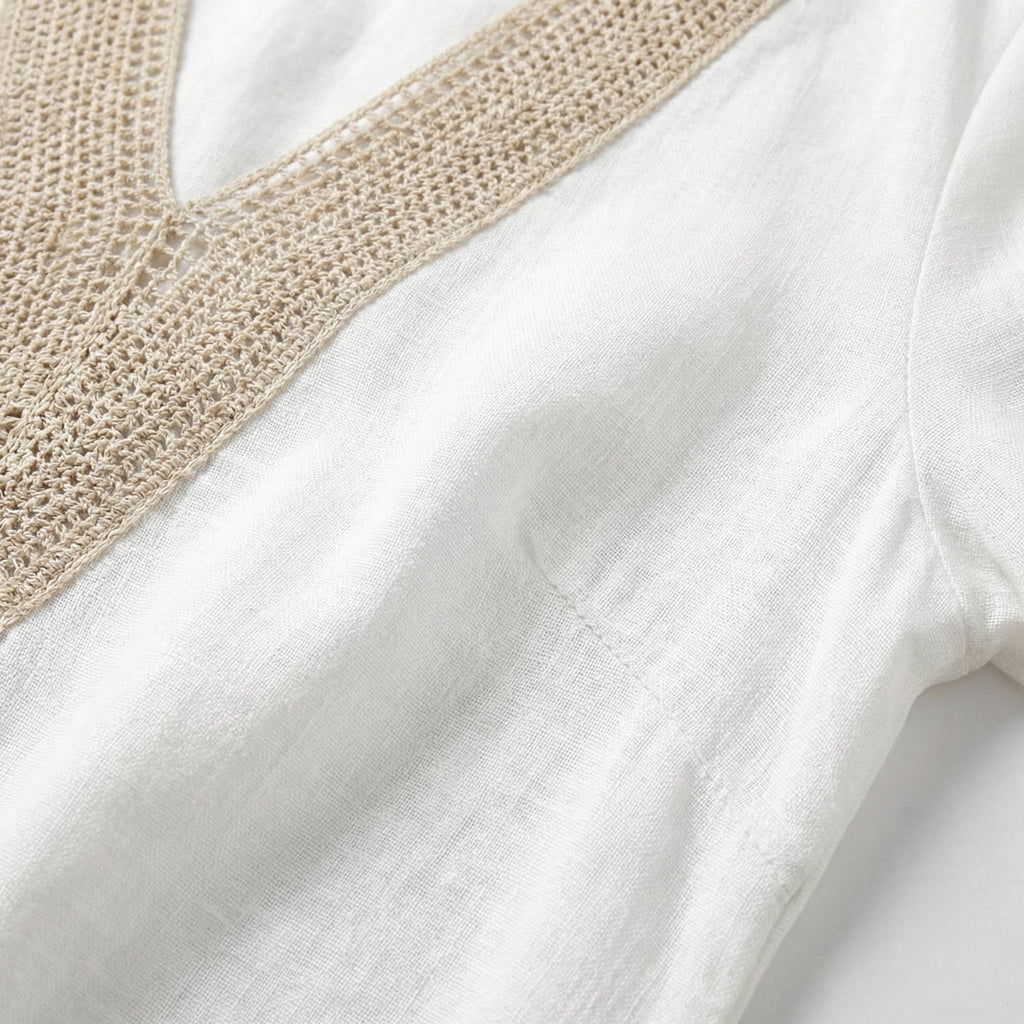 Women’s Stylish Linen Summer Dress - Lightweight Breathable Fabric, Relaxed Midi Fit, Flattering Classic Neckline