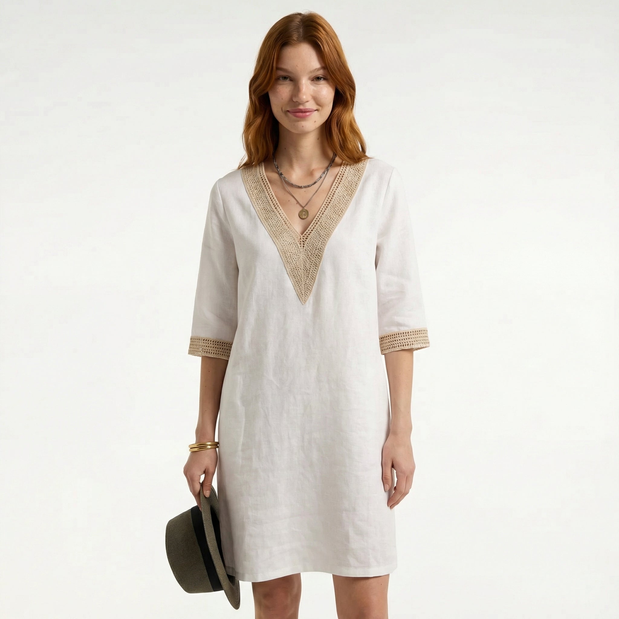Women’s Stylish Linen Summer Dress - Lightweight Breathable Fabric, Relaxed Midi Fit, Flattering Classic Neckline