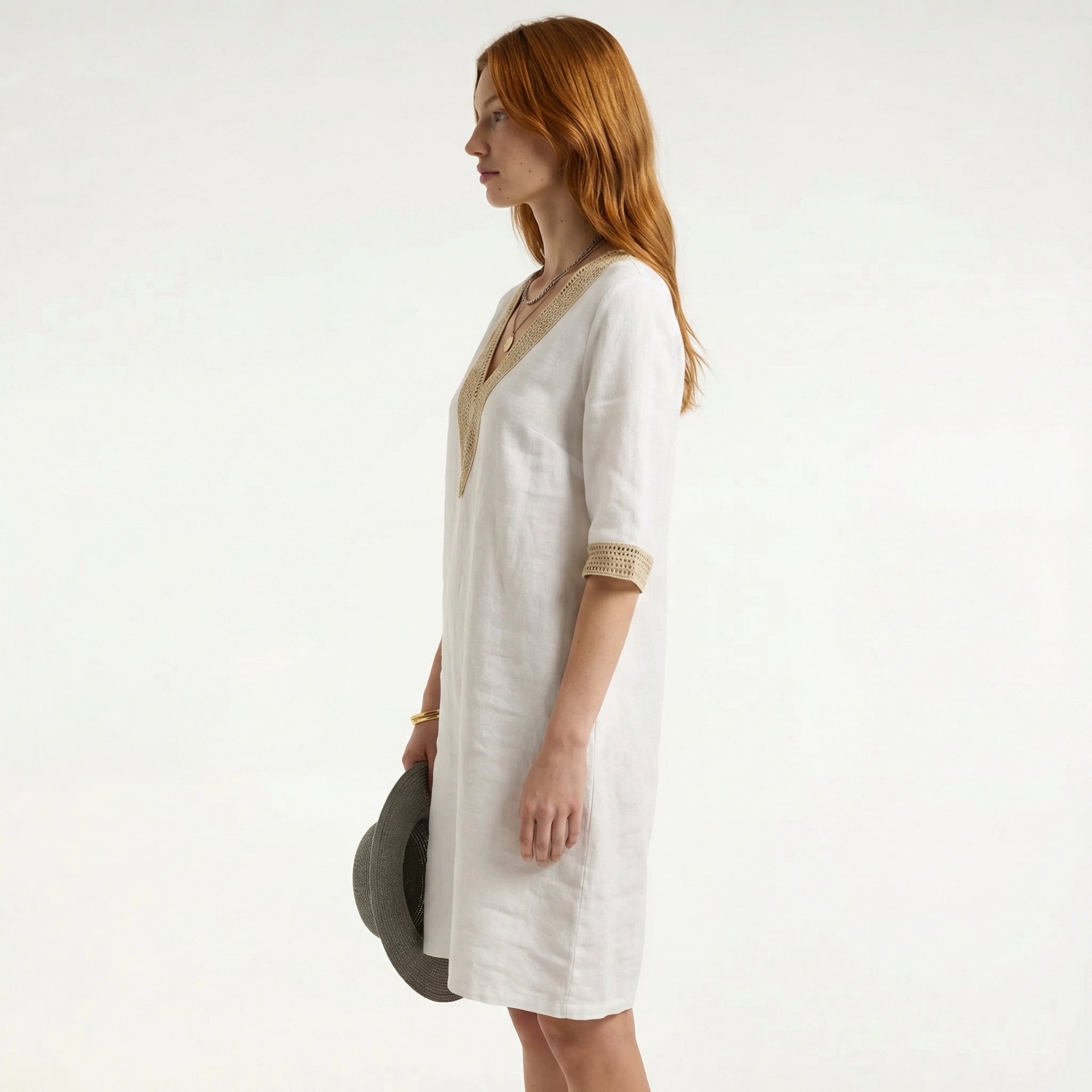 Women’s Stylish Linen Summer Dress - Lightweight Breathable Fabric, Relaxed Midi Fit, Flattering Classic Neckline