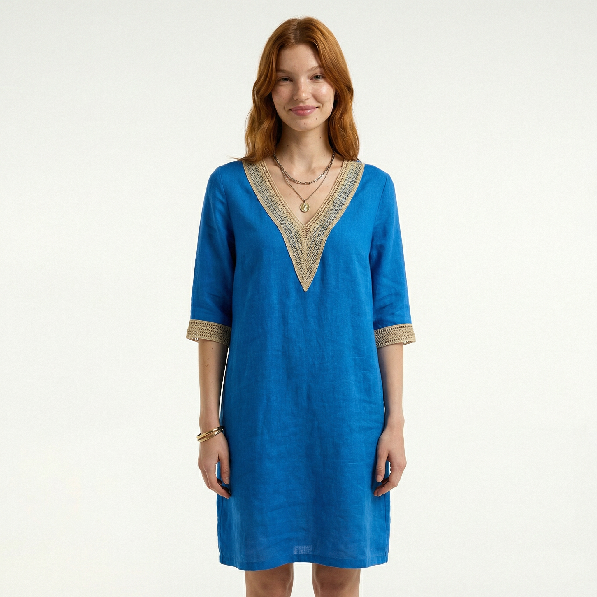 Women’s Stylish Linen Summer Dress - Lightweight Breathable Fabric, Relaxed Midi Fit, Flattering Classic Neckline