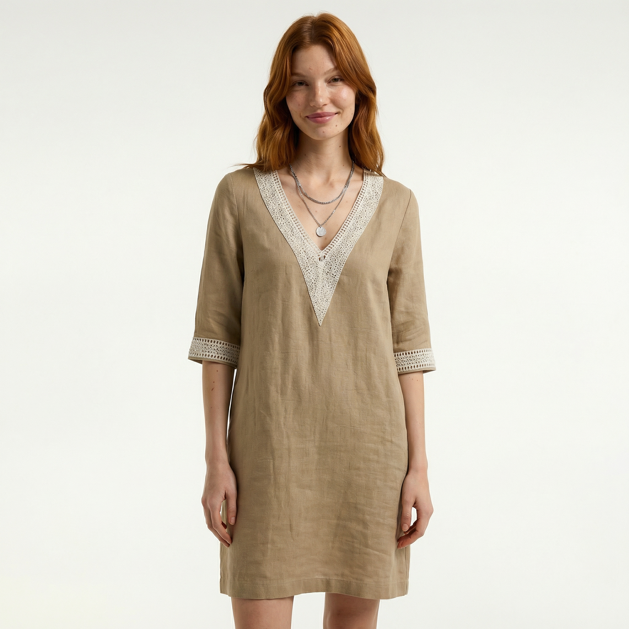 Women’s Stylish Linen Summer Dress - Lightweight Breathable Fabric, Relaxed Midi Fit, Flattering Classic Neckline