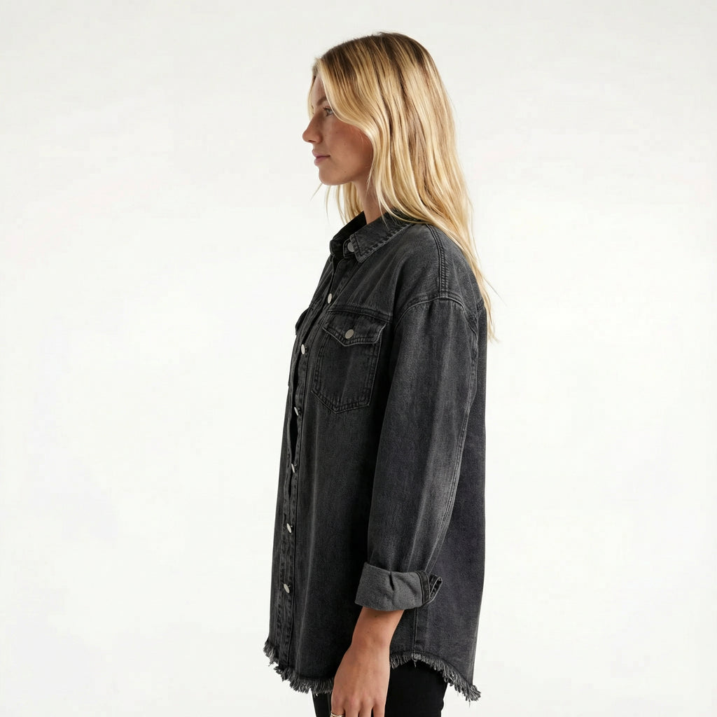 Classic Women's Denim Jacket - Relaxed Fit, Functional Pockets, Timeless Layering Essential