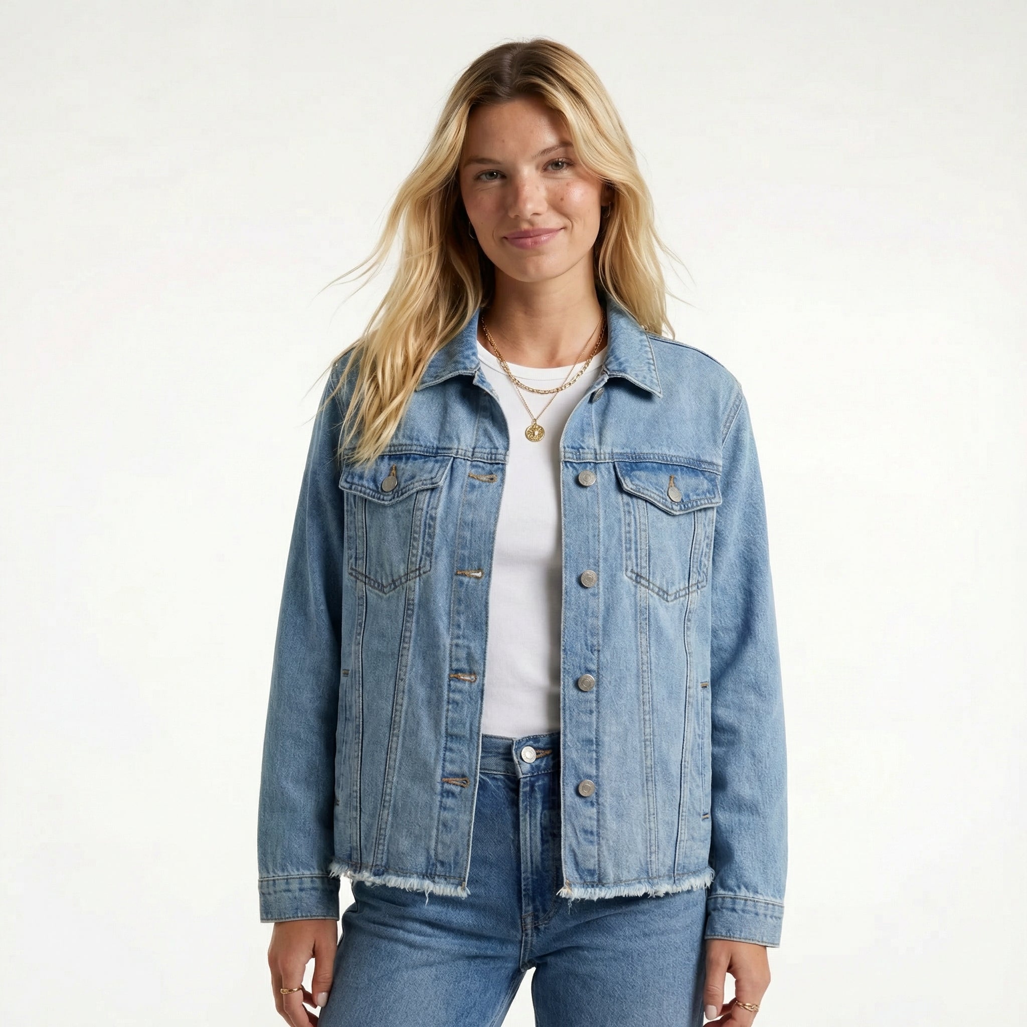 Classic Women's Denim Jacket - Relaxed Fit, Functional Pockets, Timeless Layering Essential