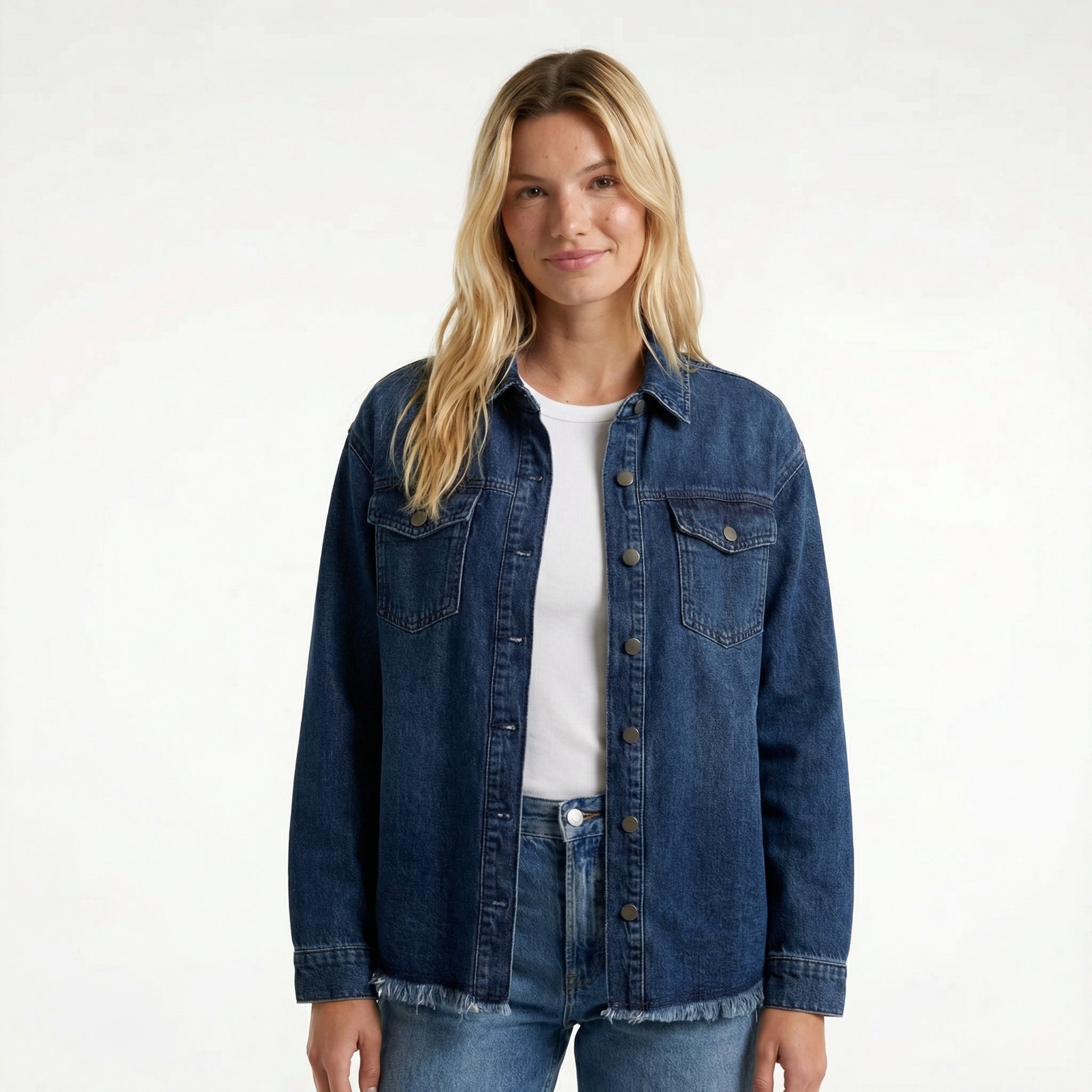Classic Women's Denim Jacket - Relaxed Fit, Functional Pockets, Timeless Layering Essential