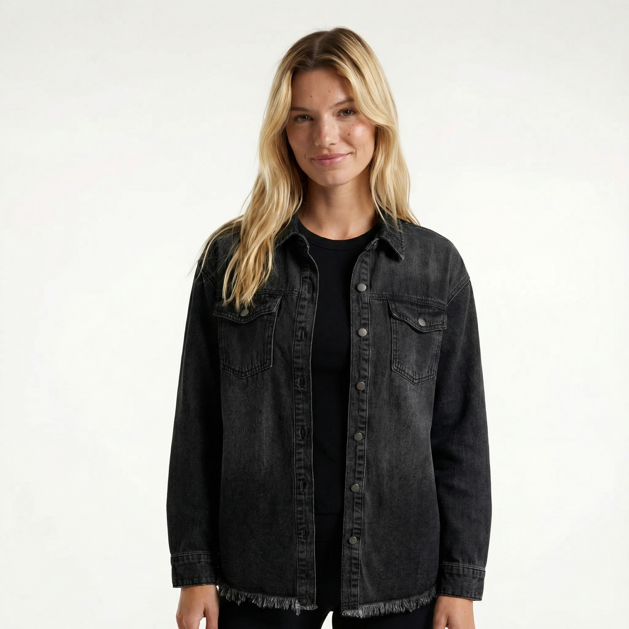 Classic Women's Denim Jacket - Relaxed Fit, Functional Pockets, Timeless Layering Essential