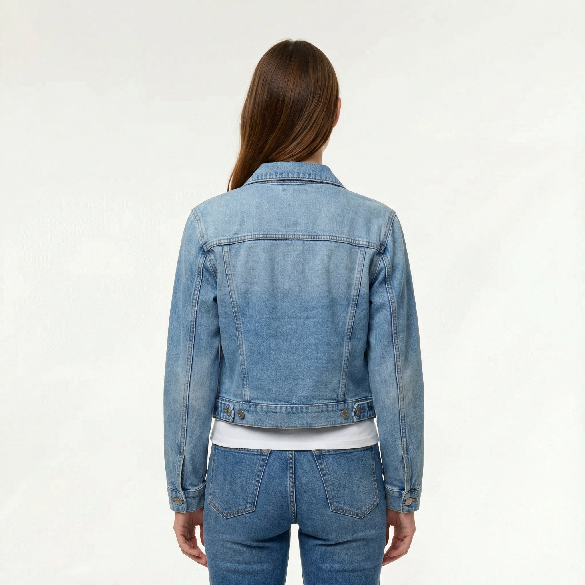 Women’s Vibrant Denim Jacket - Modern Street Style, Symmetrical Flap Pockets, Button-Front Closure