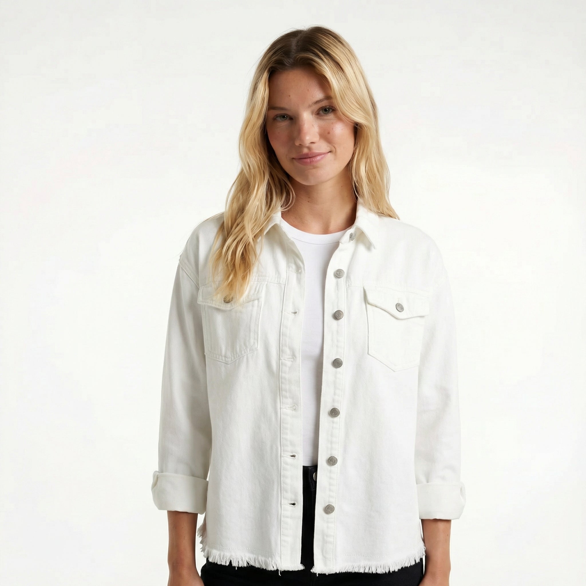 Classic Women's Denim Jacket - Relaxed Fit, Functional Pockets, Timeless Layering Essential