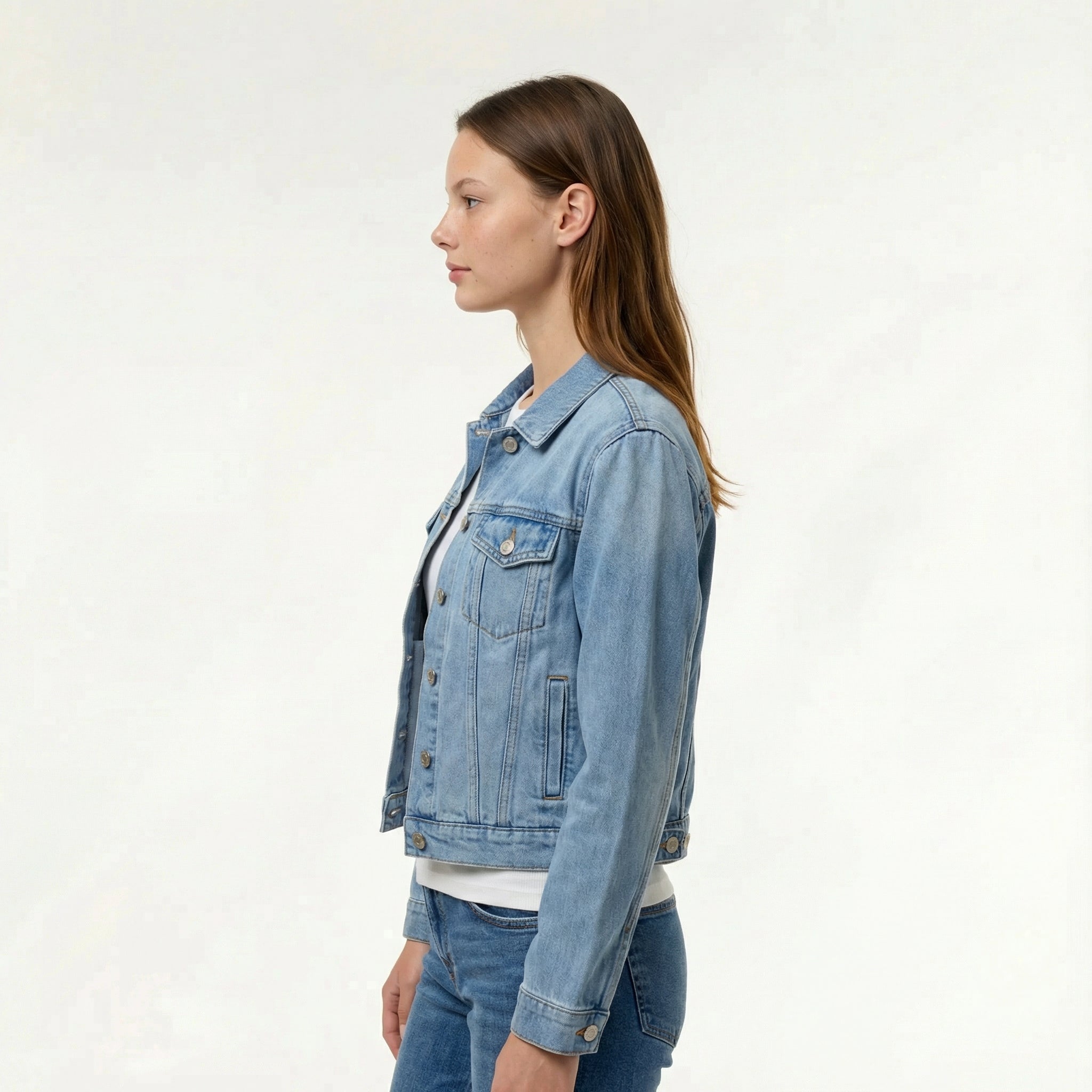 Women’s Vibrant Denim Jacket - Modern Street Style, Symmetrical Flap Pockets, Button-Front Closure
