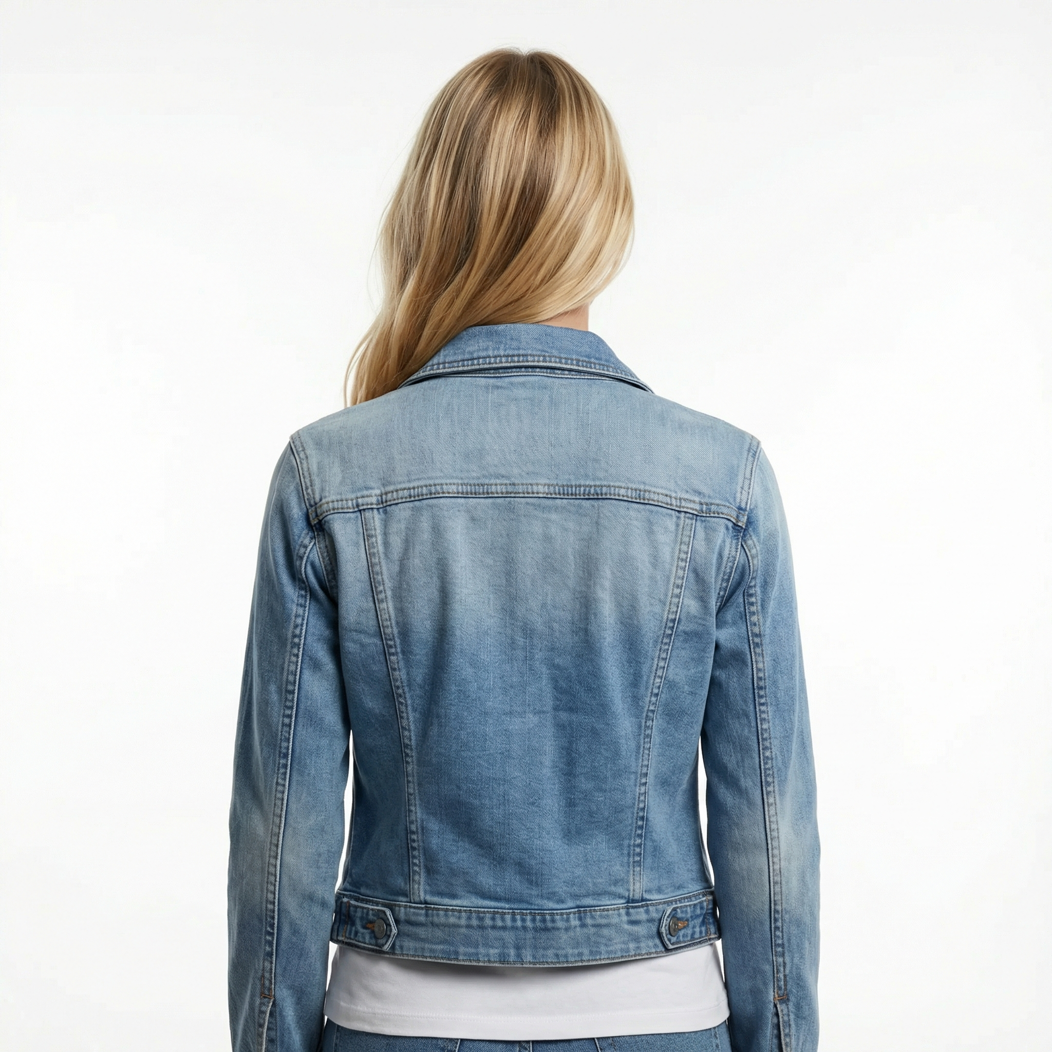 Women’s Cropped Denim Biker Jacket - Asymmetrical Zip, Lapel Collar, Adjustable Waist Strap
