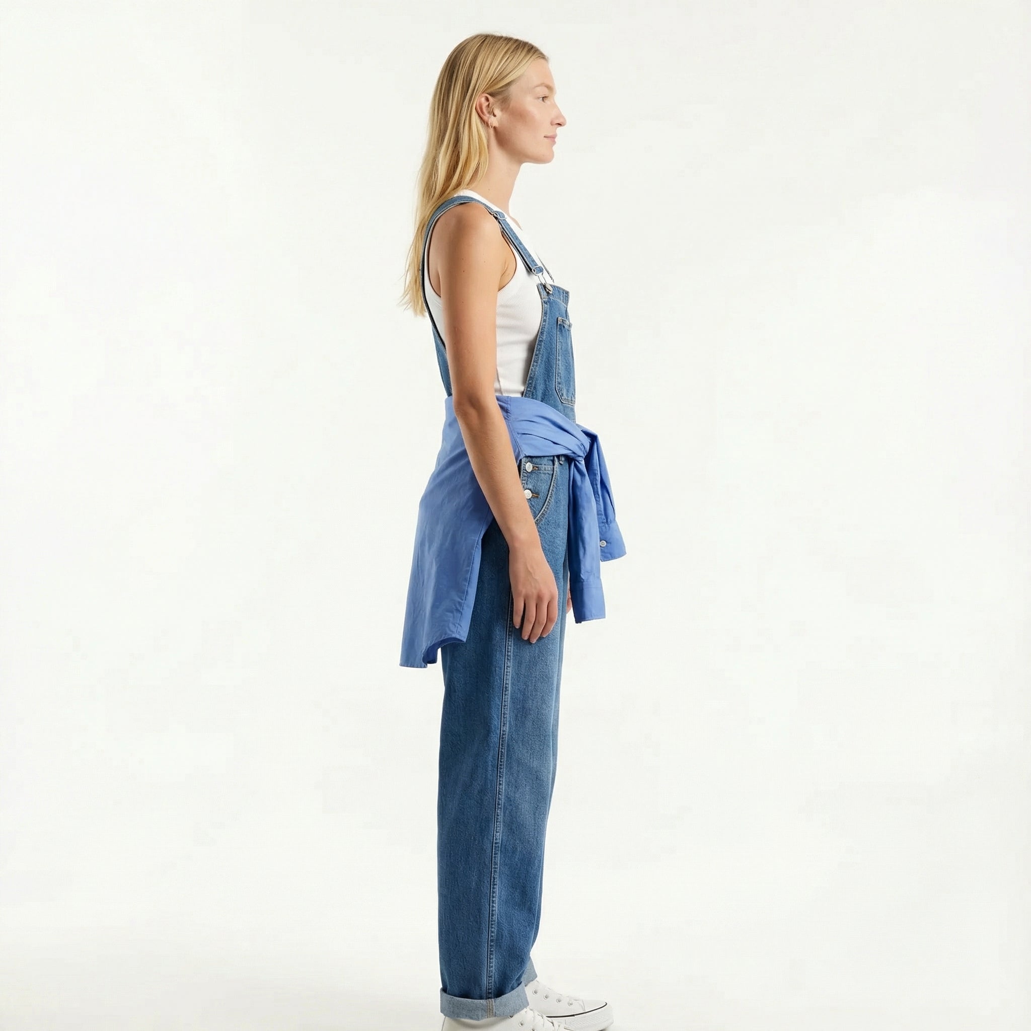 Women’s Denim Dungaree Jumpsuit - Relaxed Straight Leg, Adjustable Straps, Functional Utility Pockets