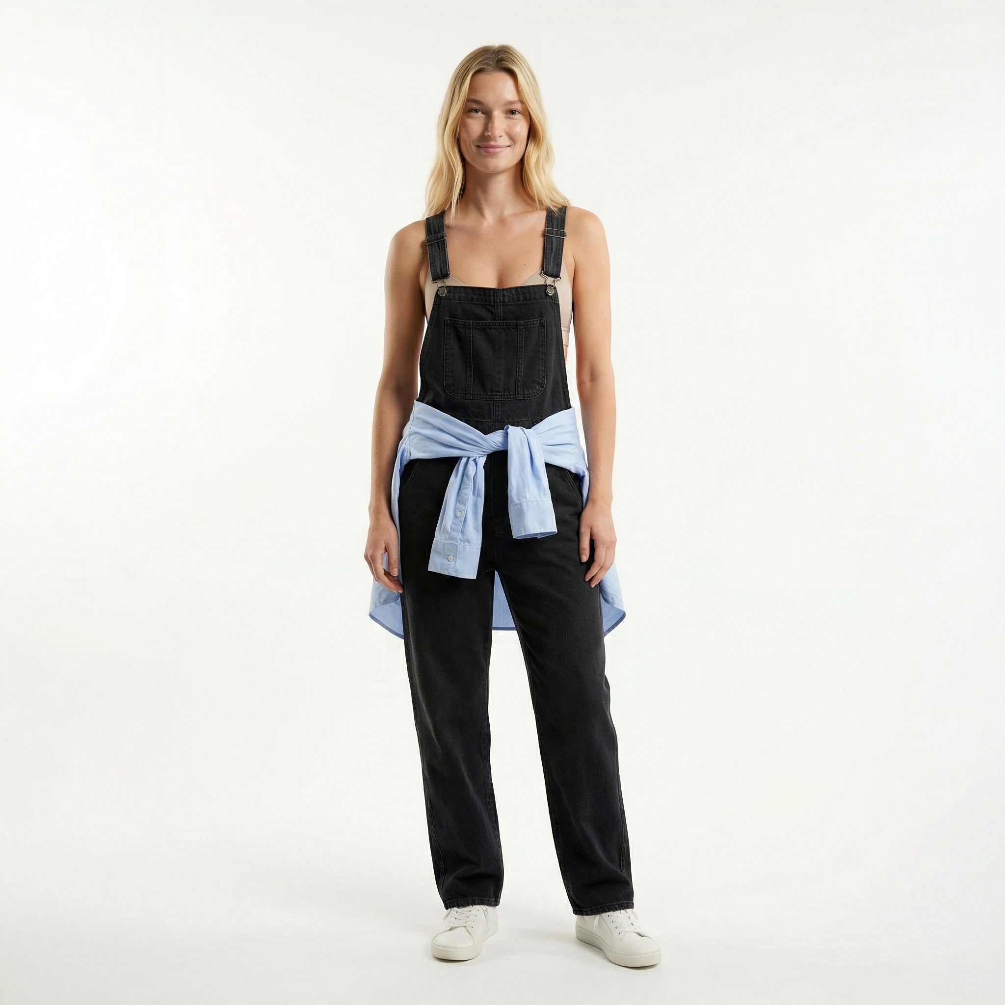 Women’s Denim Dungaree Jumpsuit - Relaxed Straight Leg, Adjustable Straps, Functional Utility Pockets