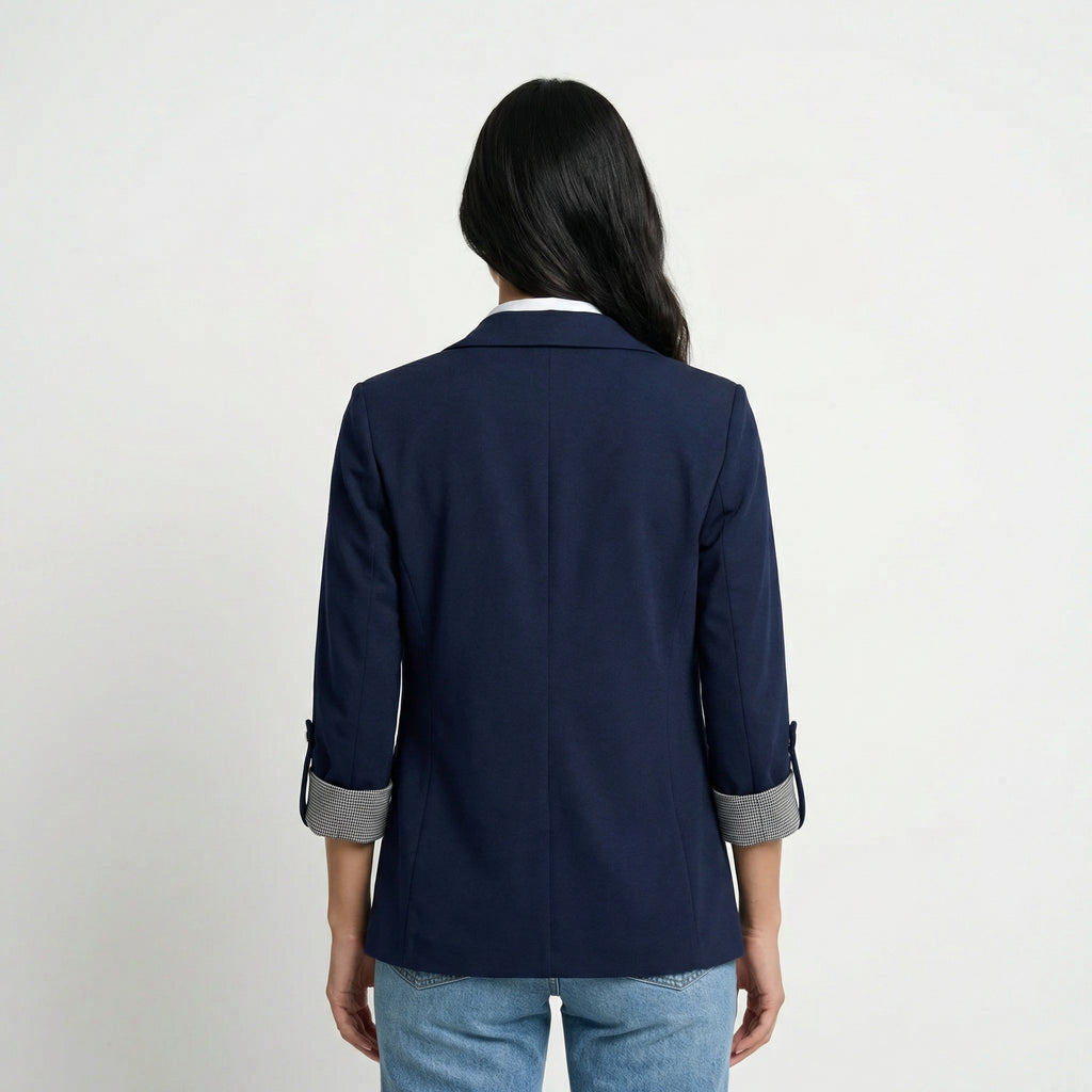 Women's Tailored Blazer - Roll-Up Sleeves with Striped Lining, Structured Lapel, Single-Button Closure