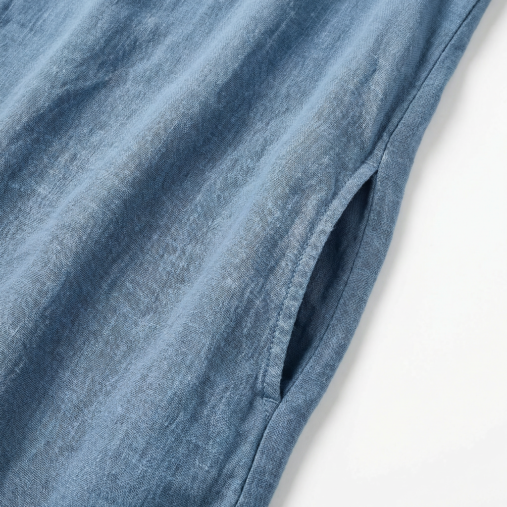 Women’s Cotton Midi Summer Dress - Relaxed Fit, Short Sleeve, Functional Side Pockets