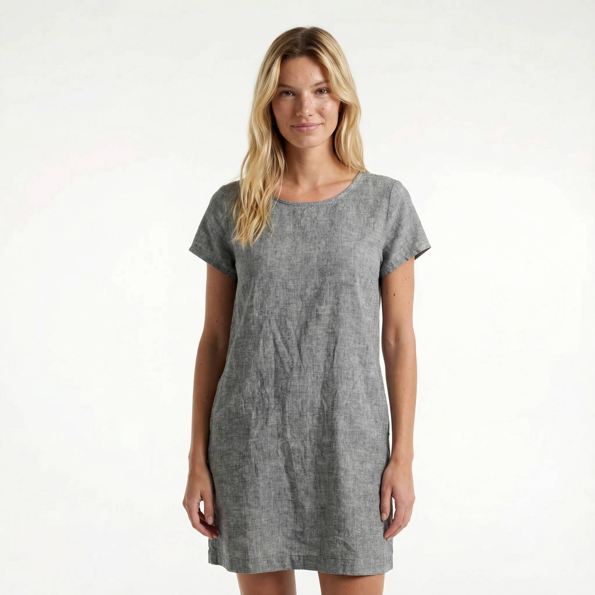 Women’s Cotton Midi Summer Dress - Relaxed Fit, Short Sleeve, Functional Side Pockets